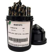 Mechanics Length Jobber Drill 135° - 1/16" to 1/2" by 1/64", 29 Pieces, High Speed Steel Action Paper
