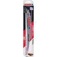 Demolition Reciprocating Saw Blade, Carbide, 6 TPI, 9" L x 1" W Action Paper