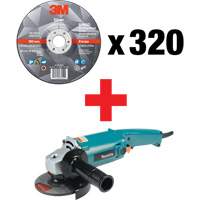 Silver Grinding Wheel & Angle Grinder Kit, 5" x 1/4", 7/8" Arbor, Ceramic, Type 27 Action Paper
