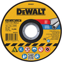 Metal Cut-Off Wheel, 4-1/2" x 0.045", 7/8" Arbor, Aluminum Oxide, Type 1 Action Paper