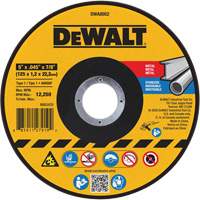 Metal Cut-Off Wheel, 5" x 0.045", 7/8" Arbor, Aluminum Oxide, Type 1 Action Paper