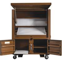 Coffre de chantier et surface de travail sur le terrain, 33" la x 63" p x 80" h, Acier, Rouge Action Paper