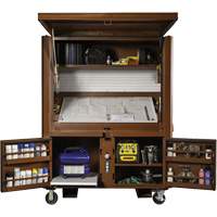 Coffre de chantier et surface de travail sur le terrain, 33" la x 63" p x 80" h, Acier, Rouge Action Paper