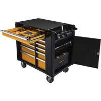 Powered Tool Cart, 11 Drawers, 42-1/2" W x 24-7/16" D x 41" H, Black/Orange Action Paper