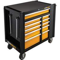 Powered Tool Cart, 11 Drawers, 42-1/2" W x 24-7/16" D x 41" H, Black/Orange Action Paper