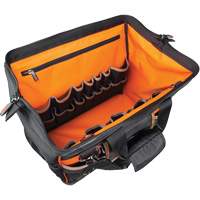 Tradesman Pro Wide-Open Tool Bag, Ballistic Nylon, 42 Pockets, Black Action Paper