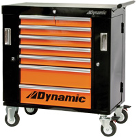 Roller Cabinet, 8 Drawers, 36" W x 18" D x 39-1/4" H, Black/Orange Action Paper