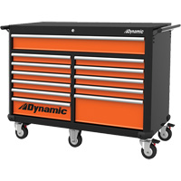 Roller Cabinet, 12 Drawers, 53" W x 24" D x 41" H, Black/Orange Action Paper