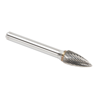 Solid Carbide Burrs - Tree Shape Pointed End, SG-3, 9.53 mm Dia., 1/4" Shank Action Paper