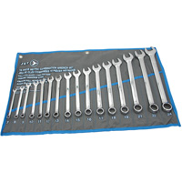 Fully Polished Long Pattern Combination Wrench Set, Combination, 16 Pieces, Metric Action Paper