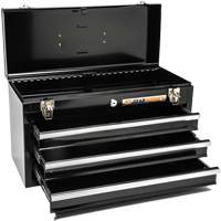 Portable Tool Box, 20" W, 3 Drawers, Black Action Paper