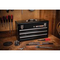 Portable Tool Box, 20" W, 3 Drawers, Black Action Paper