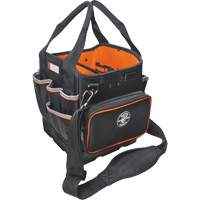 Tradesman Pro Tool Tote, Ballistic Nylon, 40 Pockets, Black/Orange Action Paper
