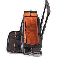Tradesman Pro Rolling Tool Bag, Ballistic Polyester, 24 Pockets, Black/Orange Action Paper