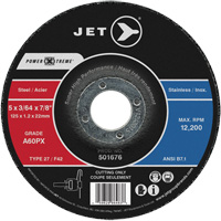 A60PX Power-Xtreme Cut-Off Wheel, 5" x 3/64", 7/8" Arbor, Type 27, 12200 RPM Action Paper
