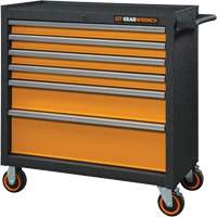 GSX Series Rolling Tool Cabinet, 6 Drawers, 36" W x 18-1/5" D x 37-2/5" H, Black/Orange Action Paper