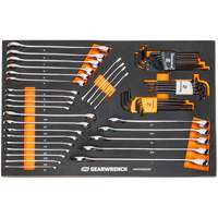 Jeu de cl&eacute;s mixtes et hex &agrave; 6 pans dans un plateau de rangement en mousse Action Paper