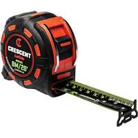 Shockforce NITE EYE Tape Measure, 1-1/4" x 25'/8 m, Metric/SAE Graduations Action Paper