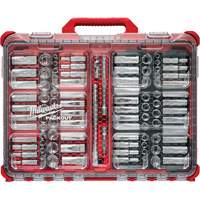Jeu de cliquets et douilles m&eacute;triques/SAE avec organisateur PACKOUT &agrave; profil bas, 98 Mcx, Prise de 3/8" Action Paper