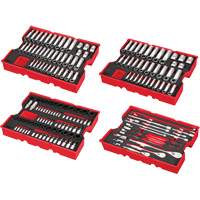 Jeu de cliquets et douilles m&eacute;triques et SAE avec organisateur PACKOUT &agrave; profil bas, 242 Mcx, Chocs, Prise de 1/4"/3/8"/1/2", Profond Action Paper