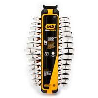 72-Tooth 12 Point Stubby Wrench Set, Ratcheting Combination, 14 Pieces, Imperial and Metric Action Paper