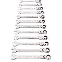 90-Tooth 12 Point Wrench Set, Flex Head/Ratcheting Combination, 12 Pieces, Metric Action Paper