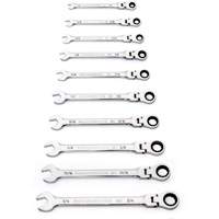 90-Tooth 12 Point SAE Wrench Set, Flex Head/Ratcheting Combination, 10 Pieces, Imperial Action Paper