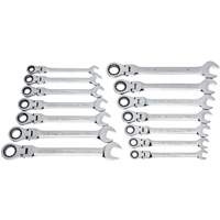 72-Tooth 12 Point Wrench Set, Flex Head/Ratcheting Combination, 14 Pieces, Imperial and Metric Action Paper