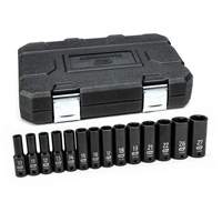 6 Point Metric Socket Set, 14 Pcs, Impact, 1/2" Drive Size, Deep Action Paper
