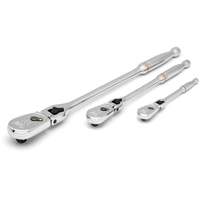 1/4", 3/8" & 1/2" Drive 90-Tooth Locking  Teardrop Ratchet Set Action Paper