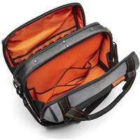 17" Tradesman Closed Top Tool Bag, Polyester, 3 Pockets, Black/Grey/Orange Action Paper
