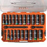 KNECT Drive Socket Set, 23 Pcs, Impact, 3/8" Drive Size, Deep Action Paper