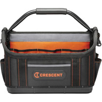 17" Tradesman Open Top Tool Bag, Polyester, 25 Pockets, Black/Orange Action Paper