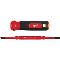 2-in-1 1000V Insulated Flip Shank Multi-Bit Screwdriver, 8-4/5" L, Cushion Grip Handle Action Paper