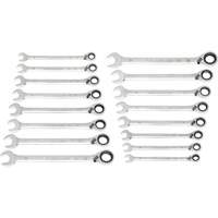 90-Tooth 12-Point Reversible Wrench Set, Ratcheting Box, 16 Pieces, Metric Action Paper
