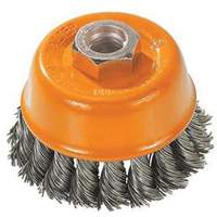 Knot-Twisted Wire Cup Brush, 3" Dia. x M10x1.25 Arbor Action Paper