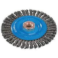 Brosse &agrave; fils nou&eacute;s pour cordons de soudure, Dia. 4", Fils 0,02", Arbre 5/8"-11, Aluminium/Acier inoxydable Action Paper