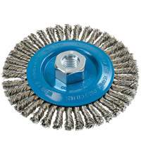 Knot-Twisted Stringer Bead Wire Wheel, 5" Dia., 0.02" Fill, 5/8"-11 Arbor, Aluminum/Stainless Steel Action Paper