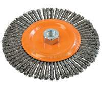 Stringer Bead Knotted Wire Brush, 6-7/8" Dia., 0.02" Fill, 5/8"-11 Arbor, Steel Action Paper