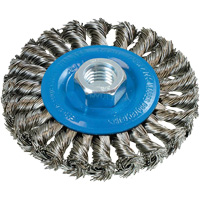 Wide Knotted Wire Wheel Brush, 5/8"-11 Arbor, Steel Action Paper