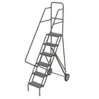 Steel Rolling Ladder, 6 Steps, 16" Step Width, 60" Platform Height, Steel Action Paper
