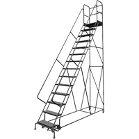 Escabeaux roulants &agrave; dessus profond, 14 marches, Largeur de la marche 24", Hauteur de la plateforme 140", Acier Action Paper
