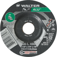 Aluminium Depressed Centre Grinding Wheels, 4-1/2" x 1/4", 7/8" Arbor, Type 27 Action Paper