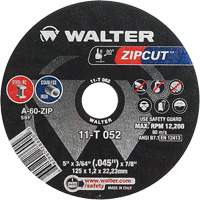 Zipcut Cut-Off Wheel, 5" x 3/64", 7/8" Arbor, Type 1, Aluminum Oxide, 12200 RPM Action Paper