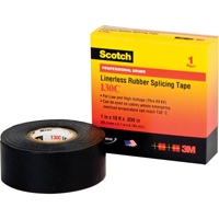 Scotch&reg; Linerless Rubber Splicing Tape 130C, 25.4 mm (1") x 9.14 m (30'), Black Action Paper