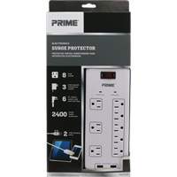 USB Charging Surge Protectors, 8 Outlets, 2400 J, 1875 W, 6' Cord Action Paper