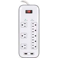 USB Charging Surge Protectors, 8 Outlets, 2400 J, 1875 W, 6' Cord Action Paper