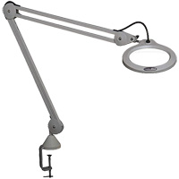 Magnifying Lamp, 5 Diopter, LED Light, 45" Arm, C-Clamp, Grey Action Paper