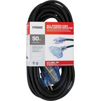All-Rubber Extension Cord, Outdoor, SJOOW, 12/3 AWG, 15 A, 3 Outlet(s), 50' Action Paper