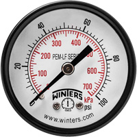 Economy Pressure Gauge, 2" , 0 - 100 psi, Back Mount, Analogue Action Paper